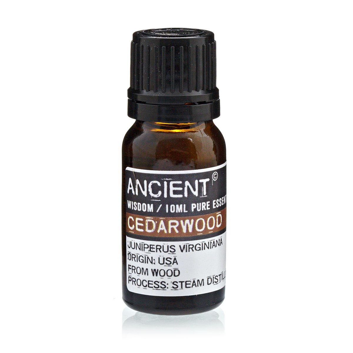 10ml cedarwood essential oil in amber glass bottle