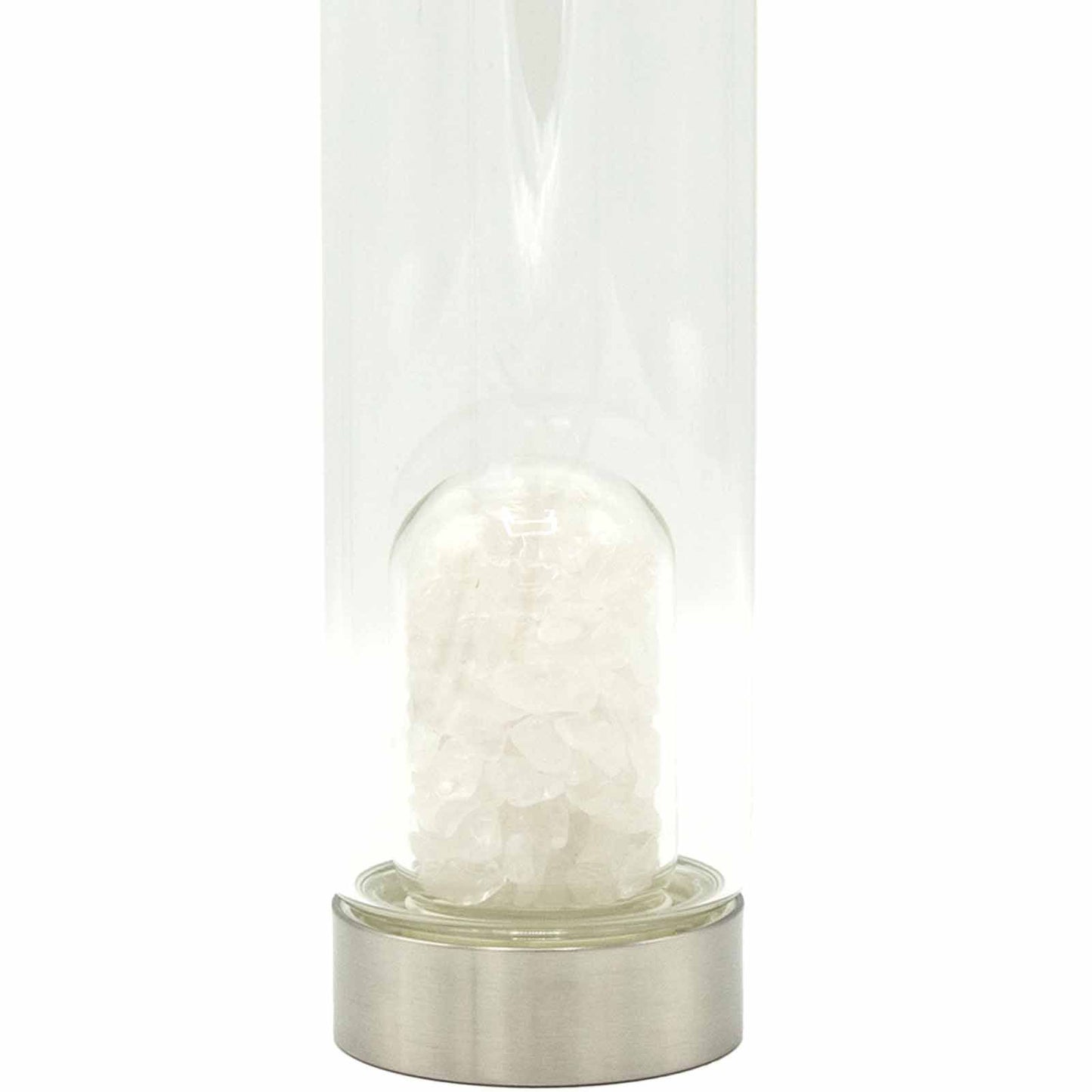 Crystal Infused Glass Water Bottle – Clear Quartz Crystal Chips Dome - 500ml
