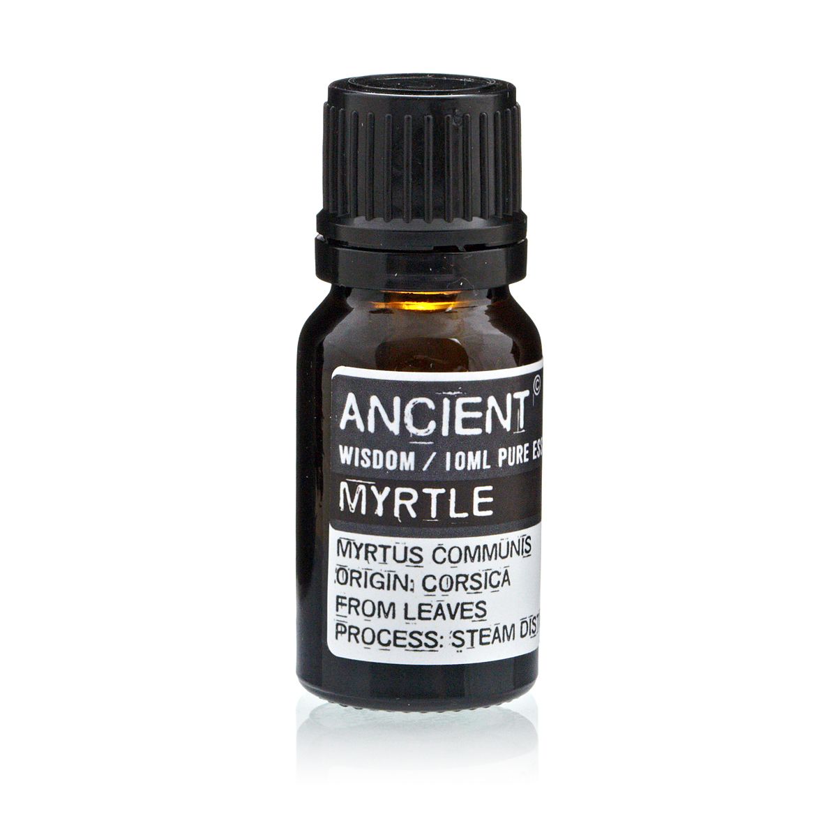 10ml myrtle essential oil in amber glass bottle