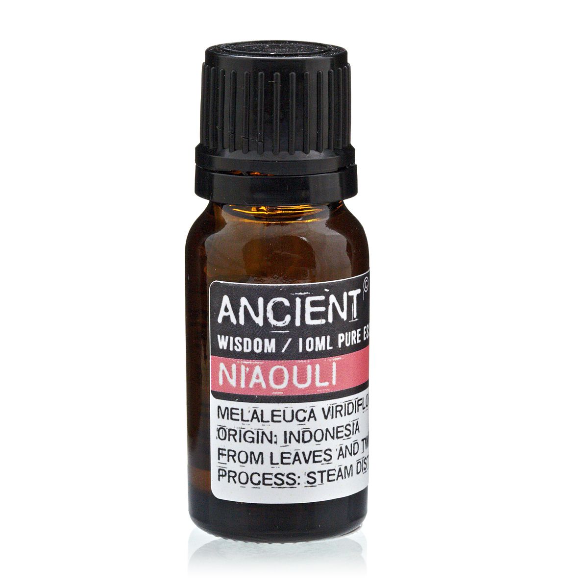 10ml niaouli essential oil in amber glass bottle