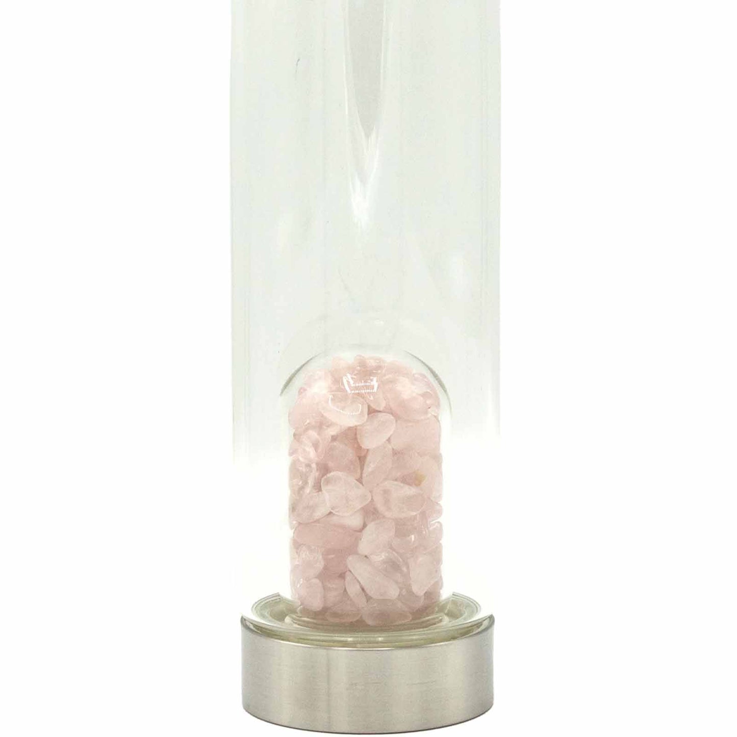 Crystal Infused Glass Water Bottle – Rose Quartz Crystal Chips Dome - 500ml