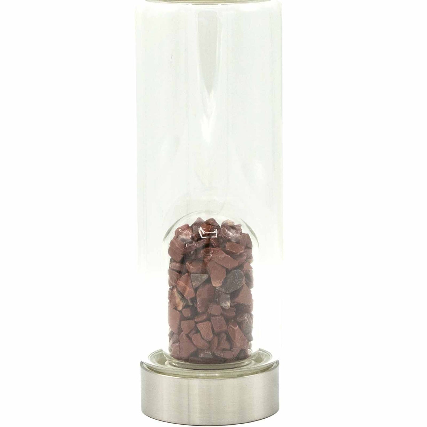 Crystal Infused Glass Water Bottle – Red Jasper Crystal Chips Dome - 500ml