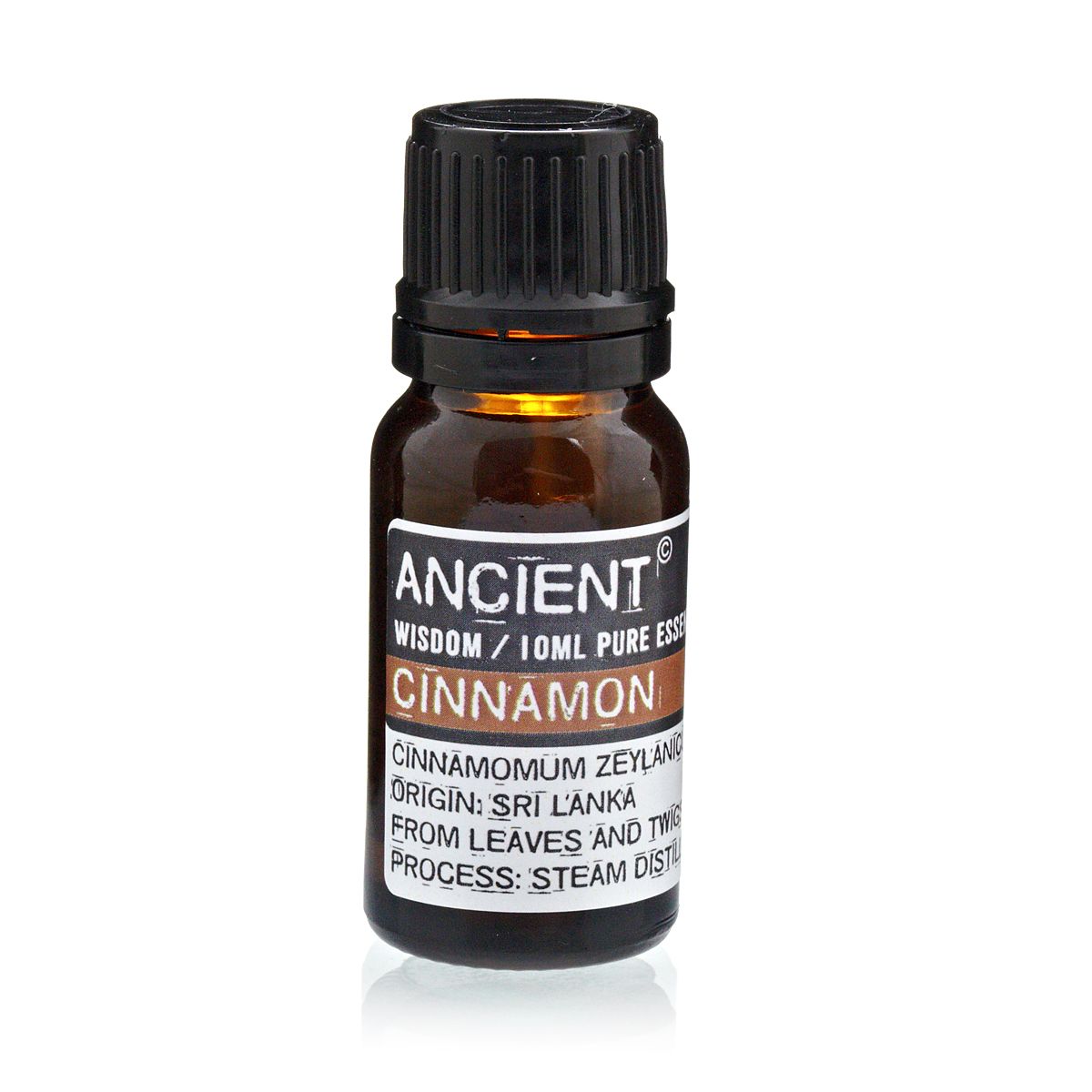 10ml cinnamon essential oil in amber glass bottle
