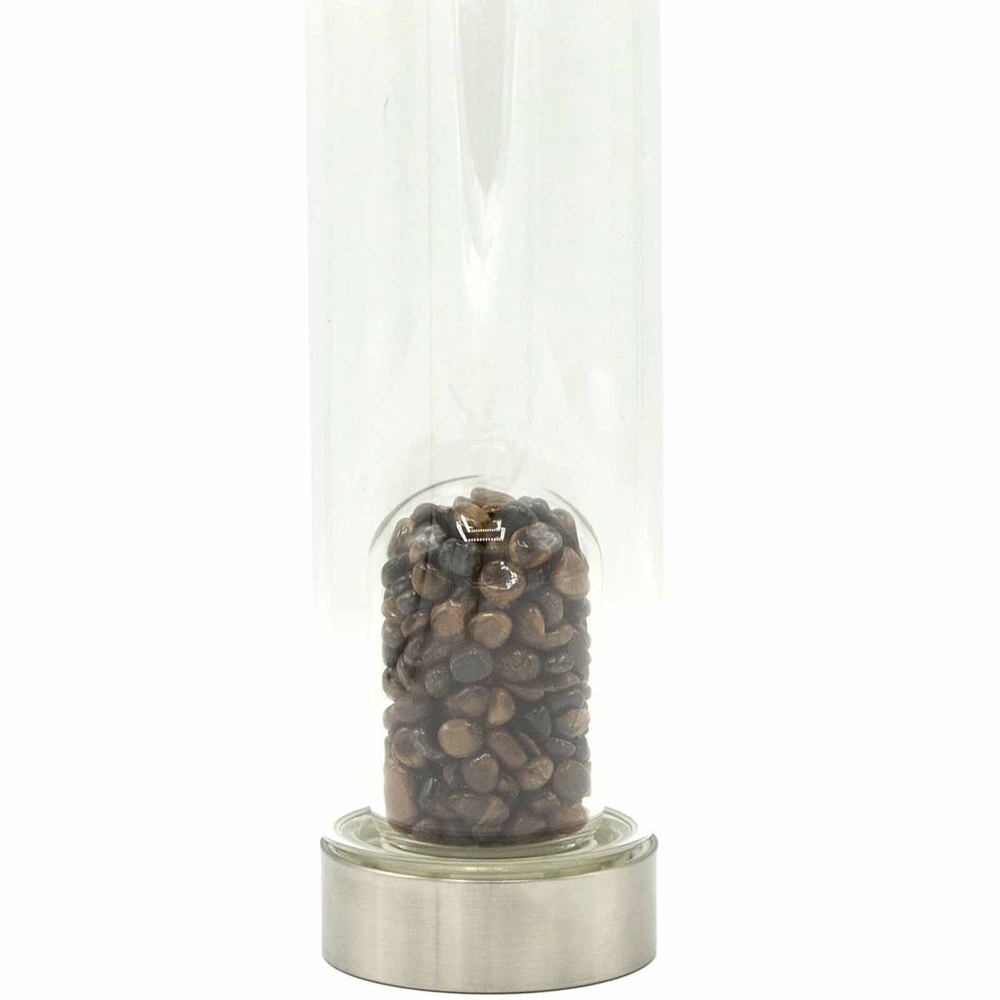 Crystal Infused Glass Water Bottle – Tiger’s Eye Crystal Chips Dome - 500ml