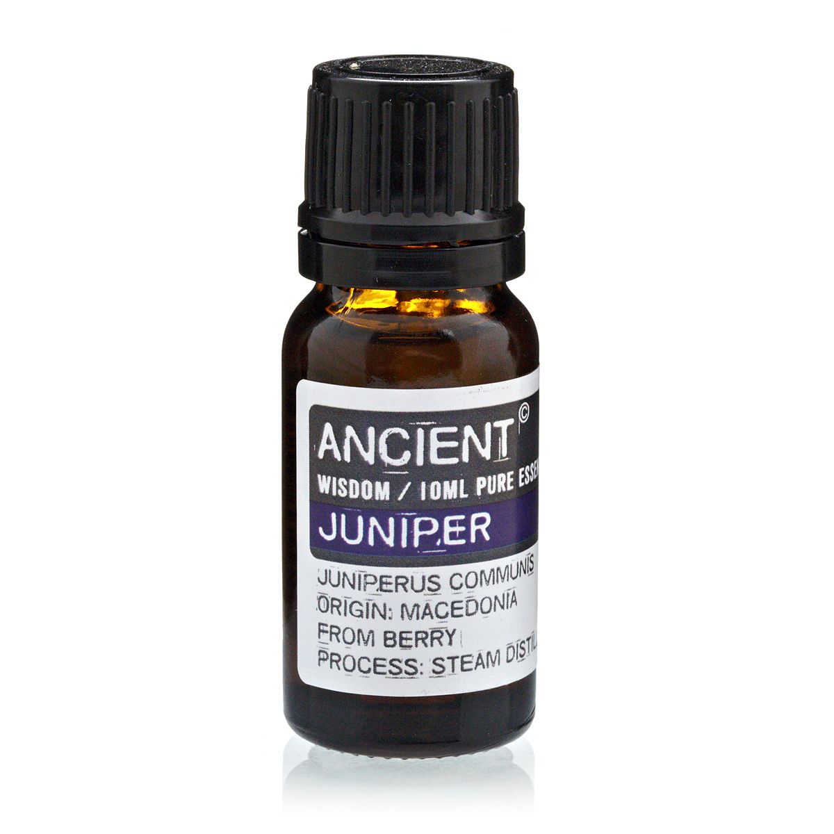 10ml juniper essential oil in amber glass bottle