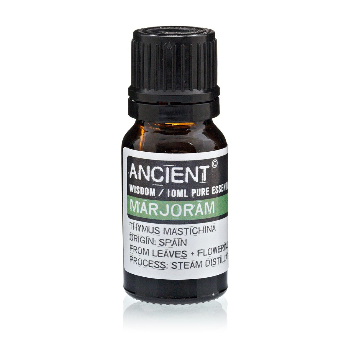 10ml marjoram essential oil in amber glass bottle