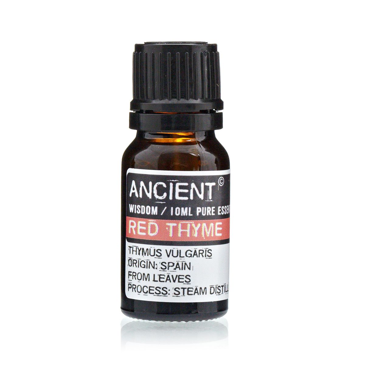 10ml red thyme essential oil in amber glass bottle