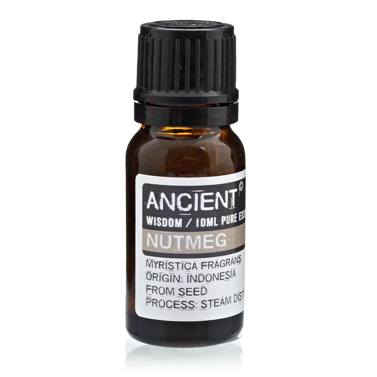 10ml nutmeg essential oil in amber glass bottle