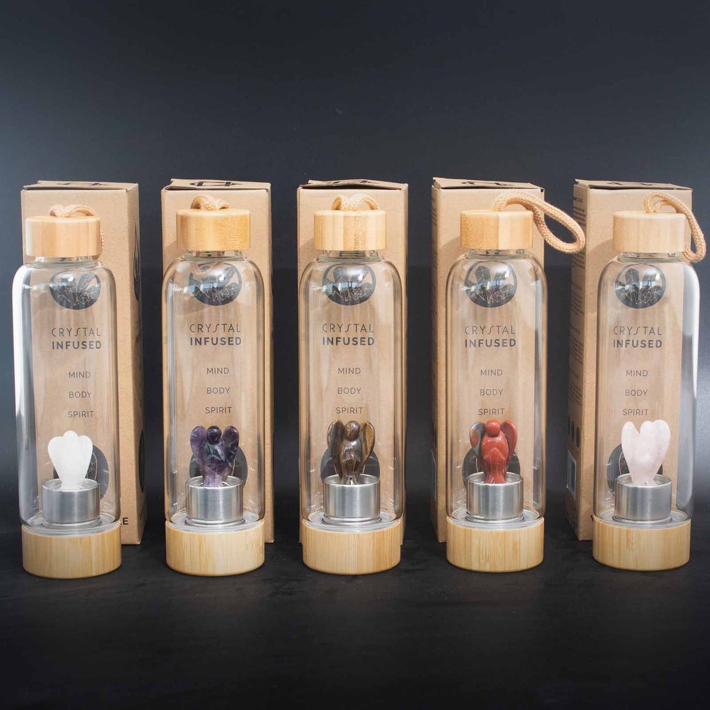 Crystal Infused Glass Water Bottle – Amethyst Angel - 500ml