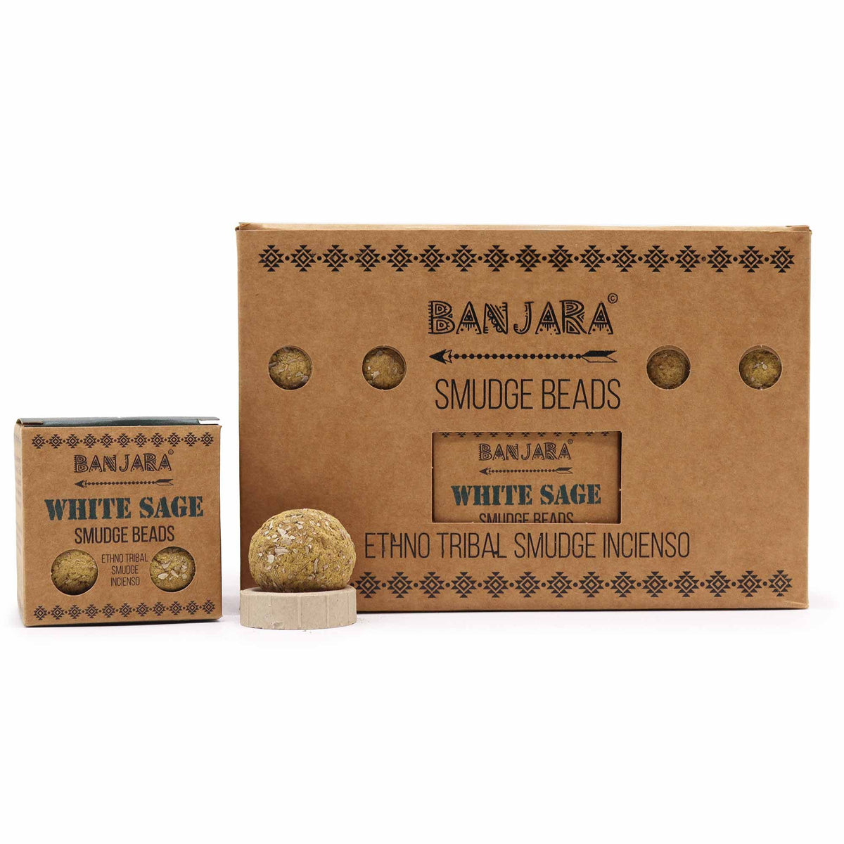 100% natural smudge beads white sage in carboard box.