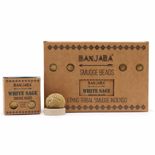100% natural smudge beads white sage in carboard box.