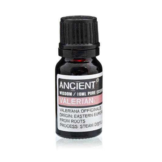 10ml valerian essential oil in amber glass bottle