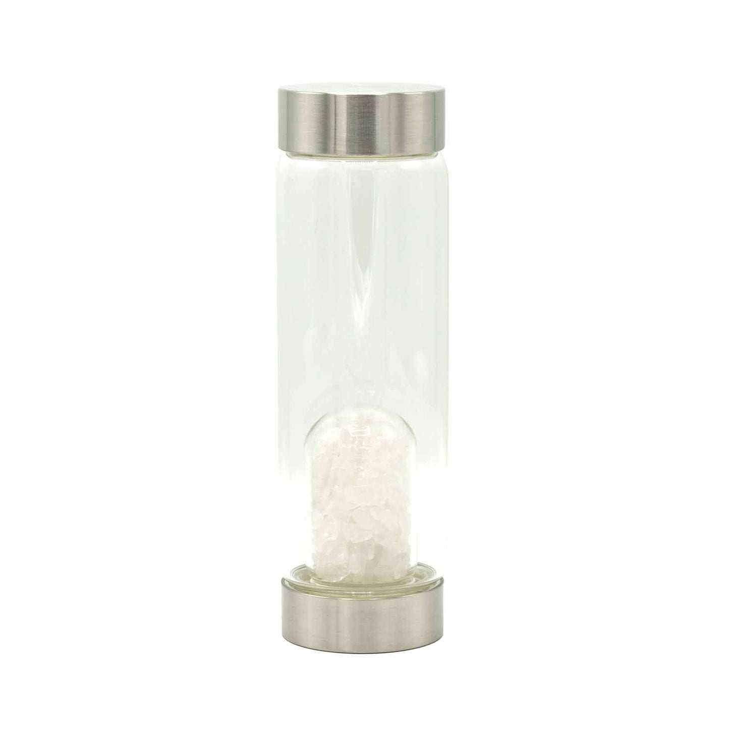 Crystal Infused Glass Water Bottle – Clear Quartz Crystal Chips Dome - 500ml