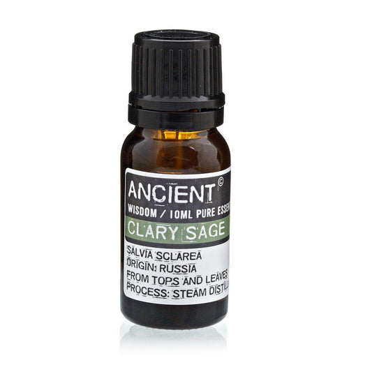 10ml clary sage essential oil in amber glass bottle