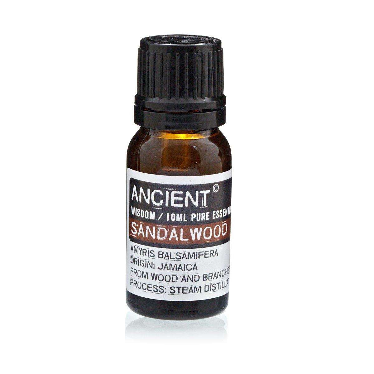 10ml sandalwood essential oil in amber glass bottle
