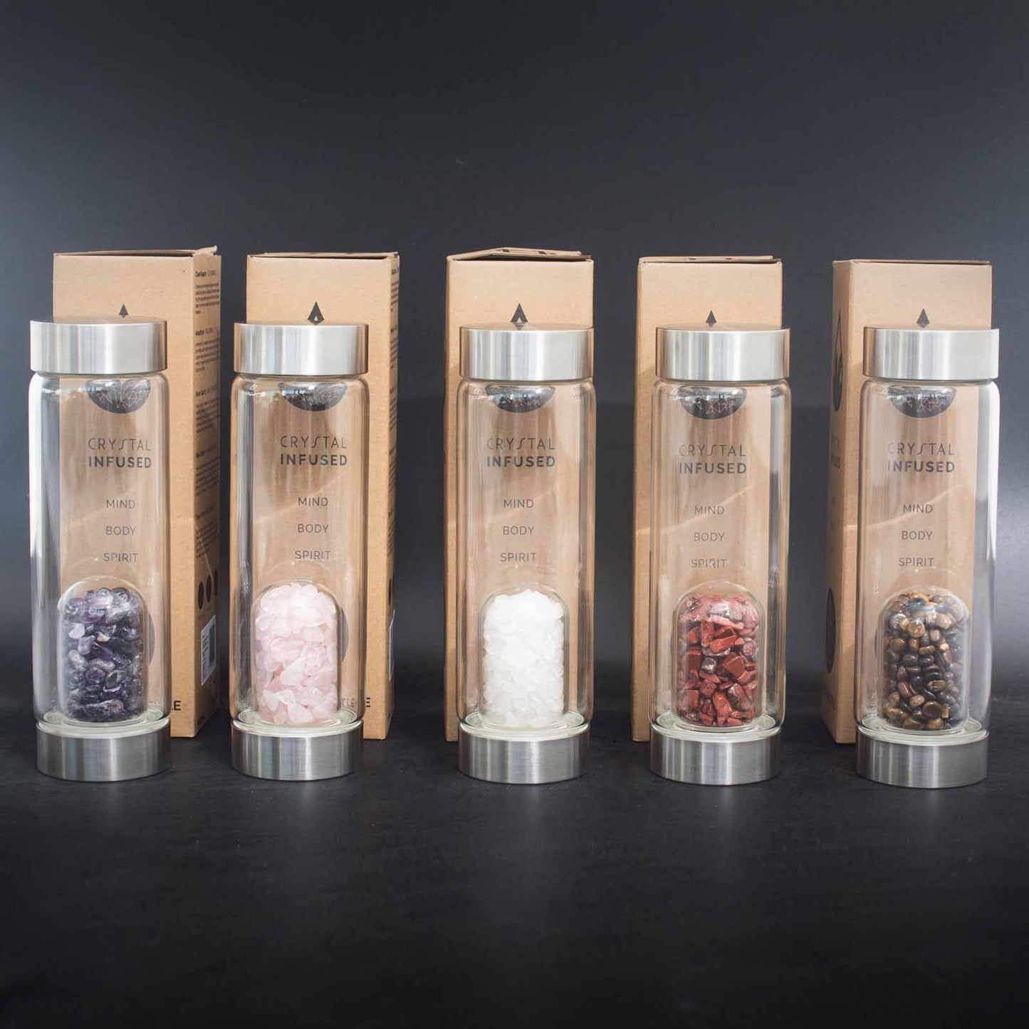 Crystal Infused Glass Water Bottle – Amethyst Crystal Chips Dome - 500ml