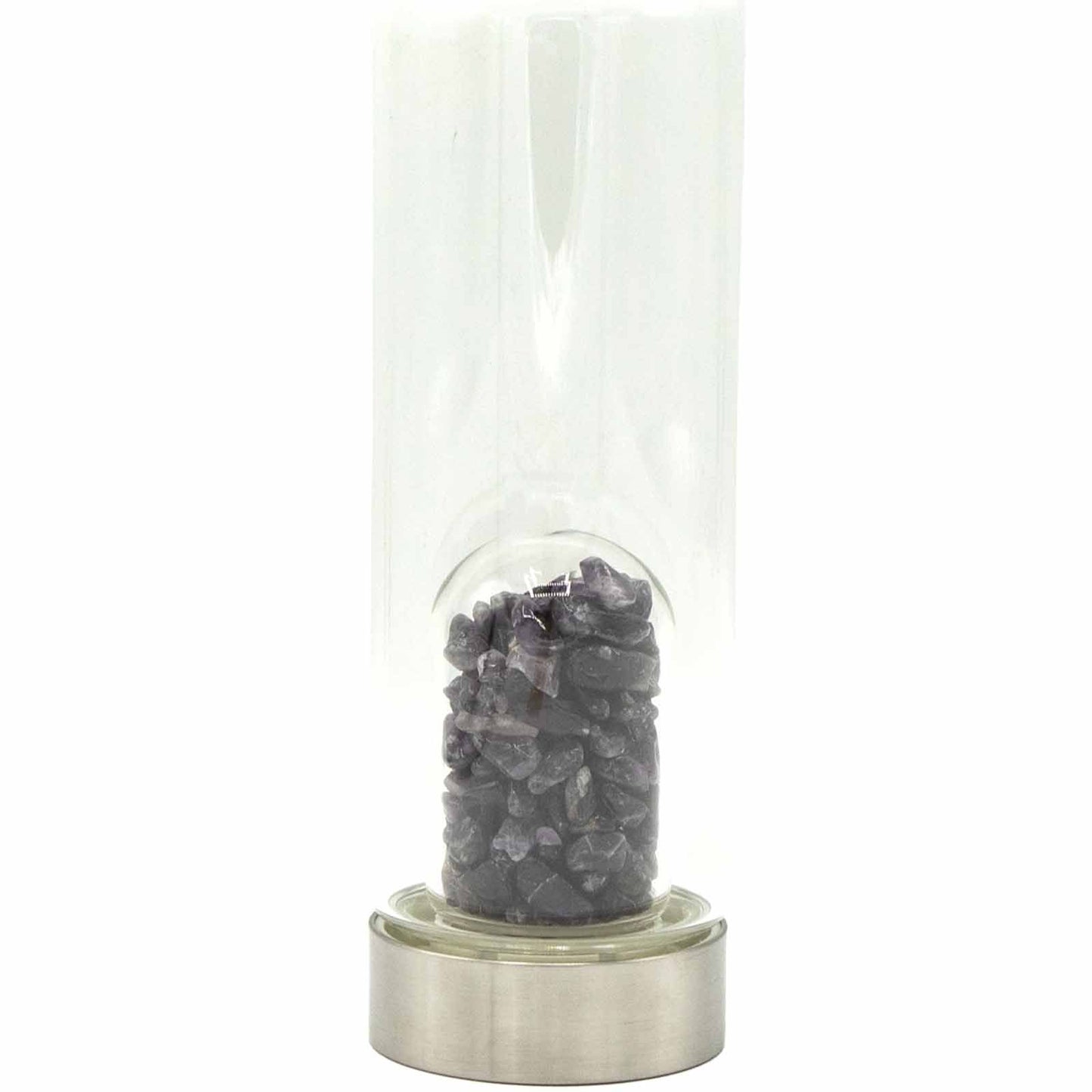 Crystal Infused Glass Water Bottle – Amethyst Crystal Chips Dome - 500ml