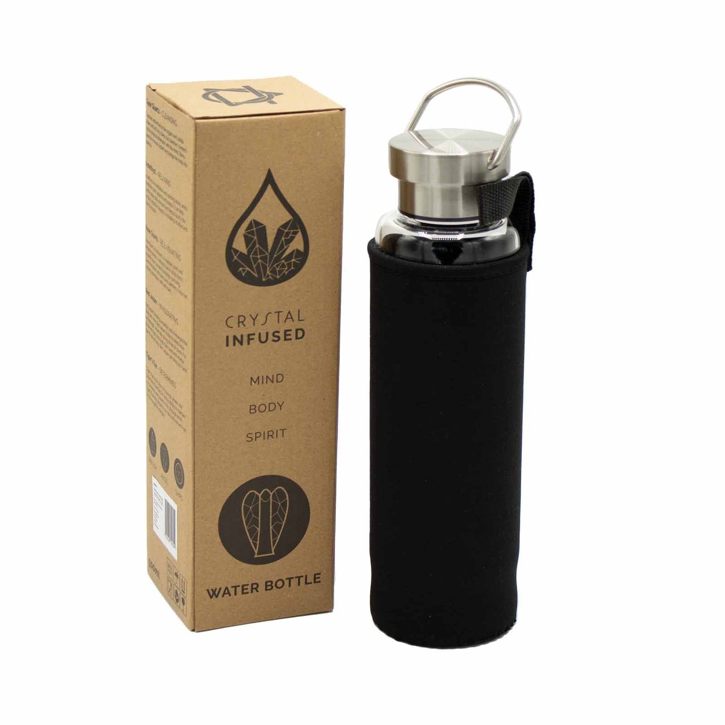 Crystal Infused Glass Water Bottle - Clear Quartz Obelisk - 500ml
