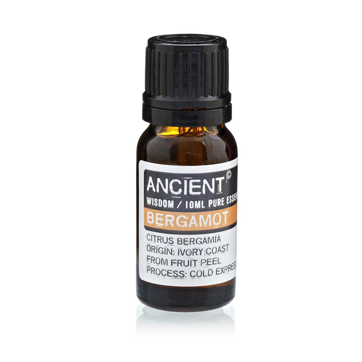 10ml bergamot essential oil in amber glass bottle