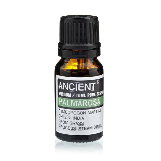 10ml palmarosa essential oil in amber glass bottle