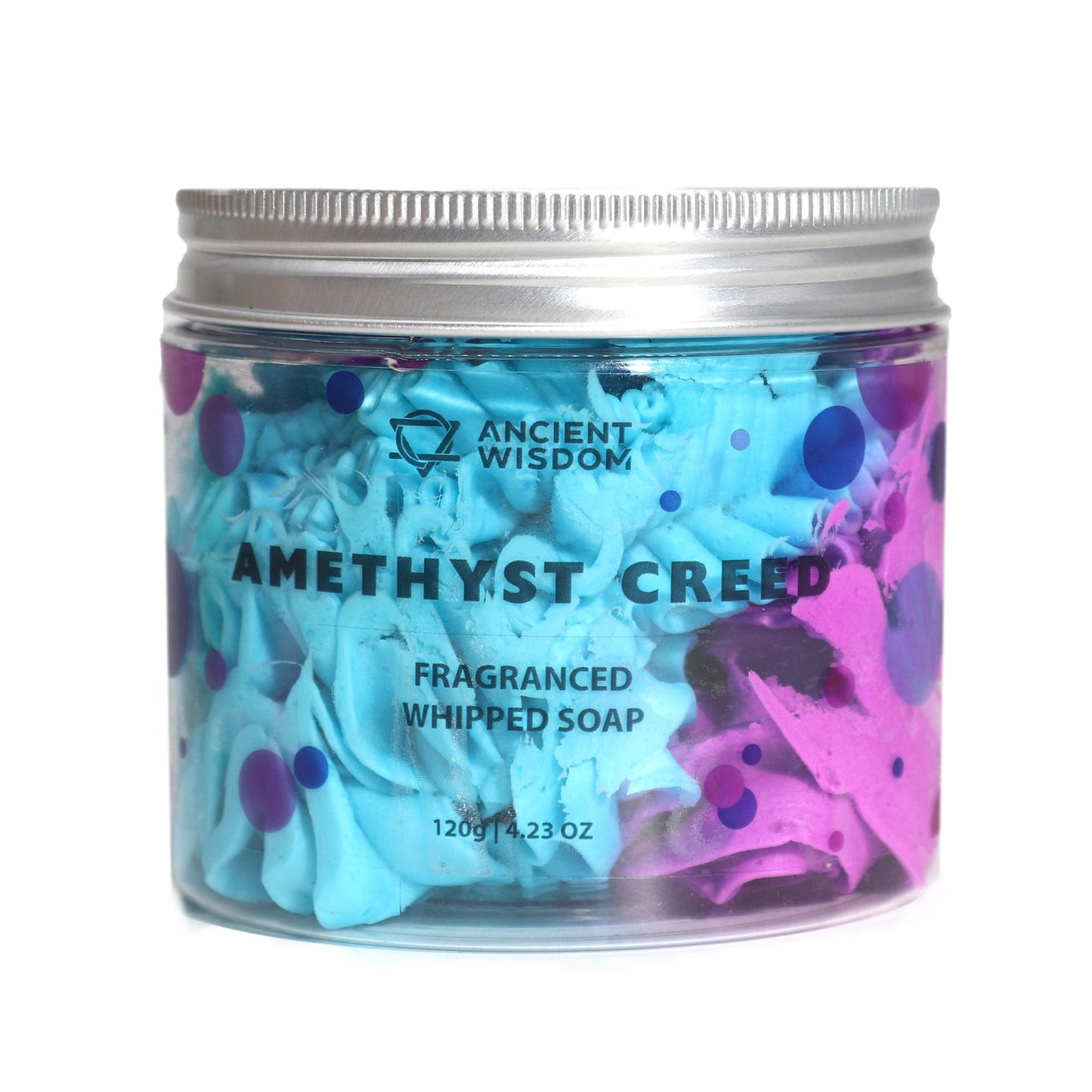 Amethyst Creed inspired whipped soap with sophisticated fresh and woody fragrance in a clear jar