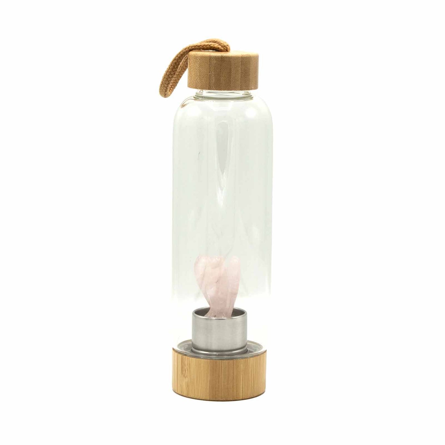 Crystal Infused Glass Water Bottle – Rose Quartz Angel - 500ml