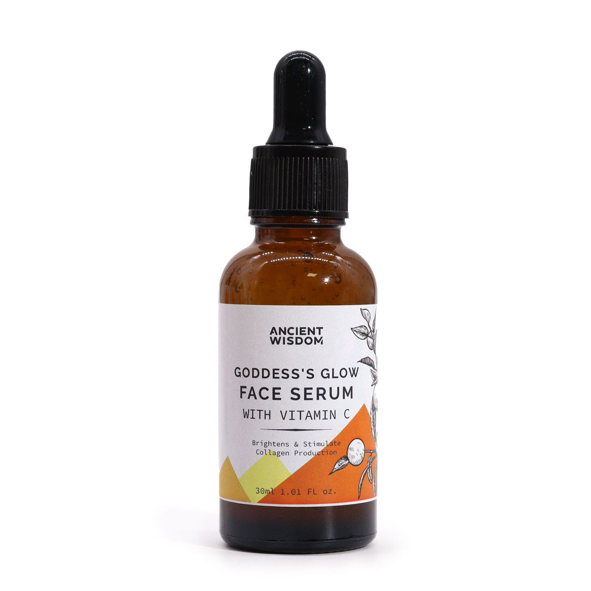 Goddess's Glow Vitamin C face serum in amber glass dropper bottle