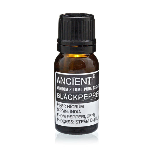10ml black pepper essential oil in amber glass bottle
