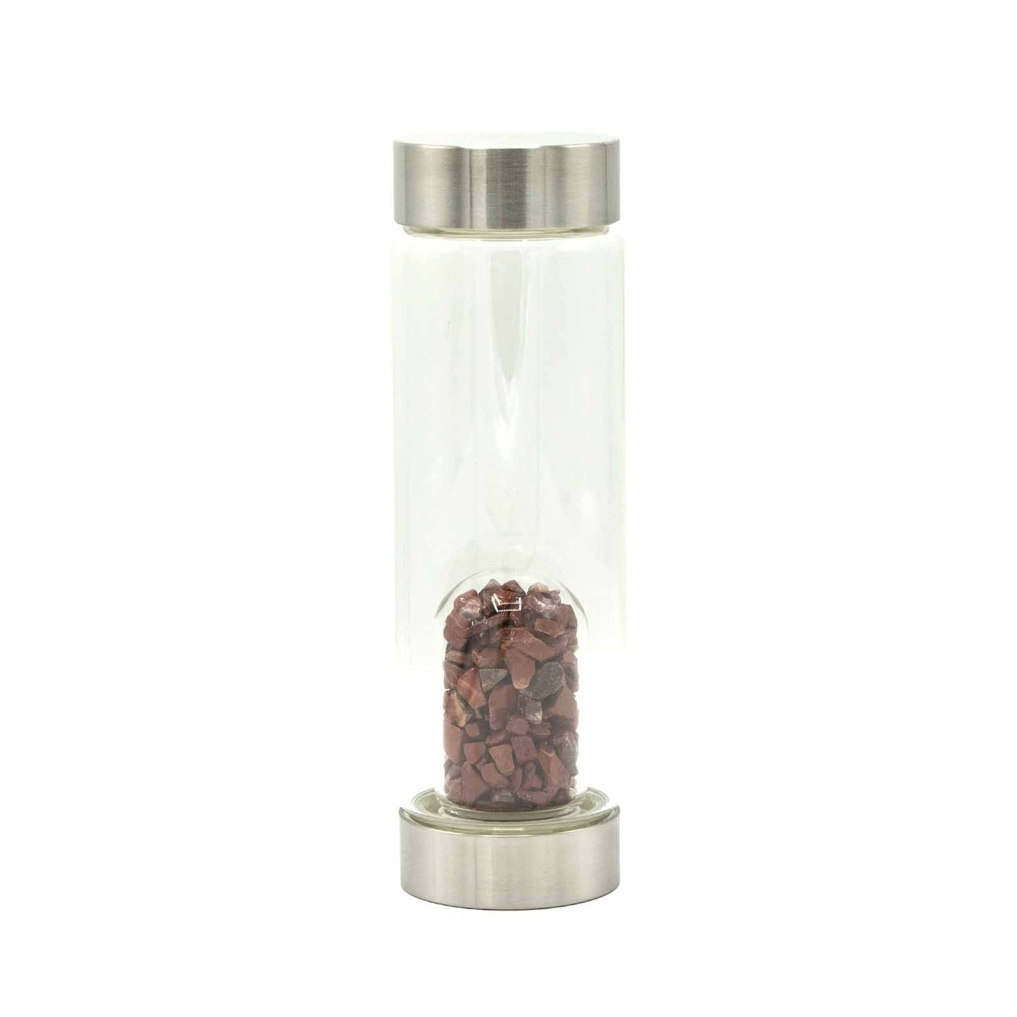 Crystal Infused Glass Water Bottle – Red Jasper Crystal Chips Dome - 500ml