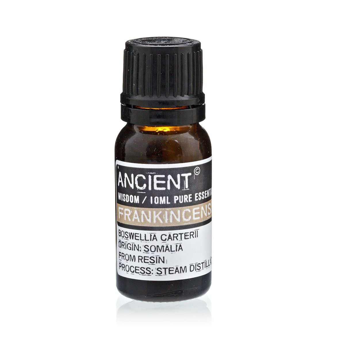 10ml frankincens essential oil in amber glass bottle
