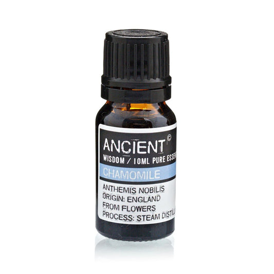 10ml chamomile essential oil in amber glass bottle