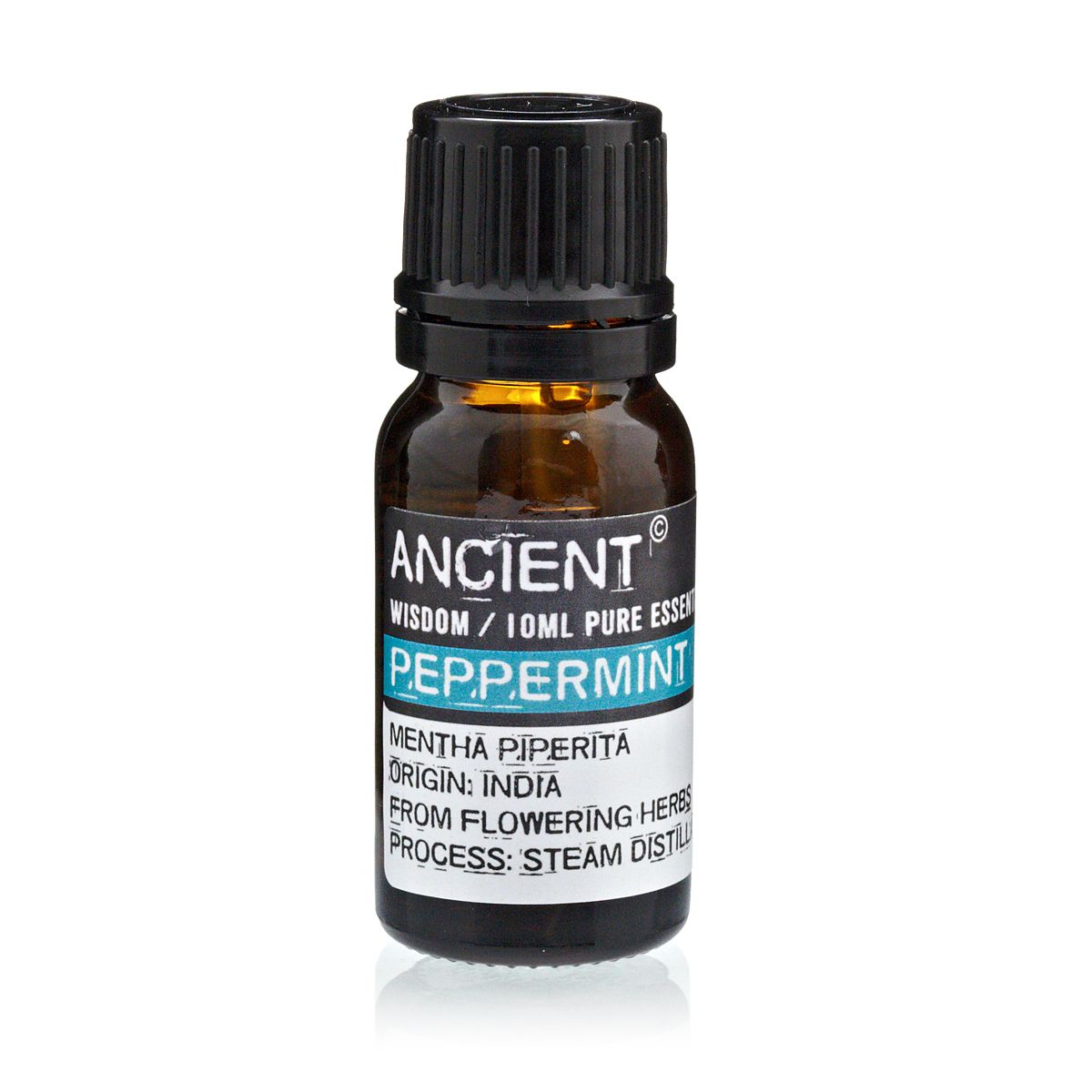 10ml peppermint essential oil in amber glass bottle 