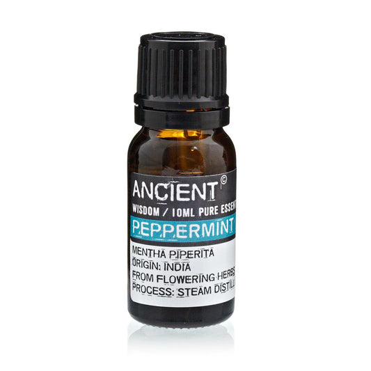 10ml peppermint essential oil in amber glass bottle 