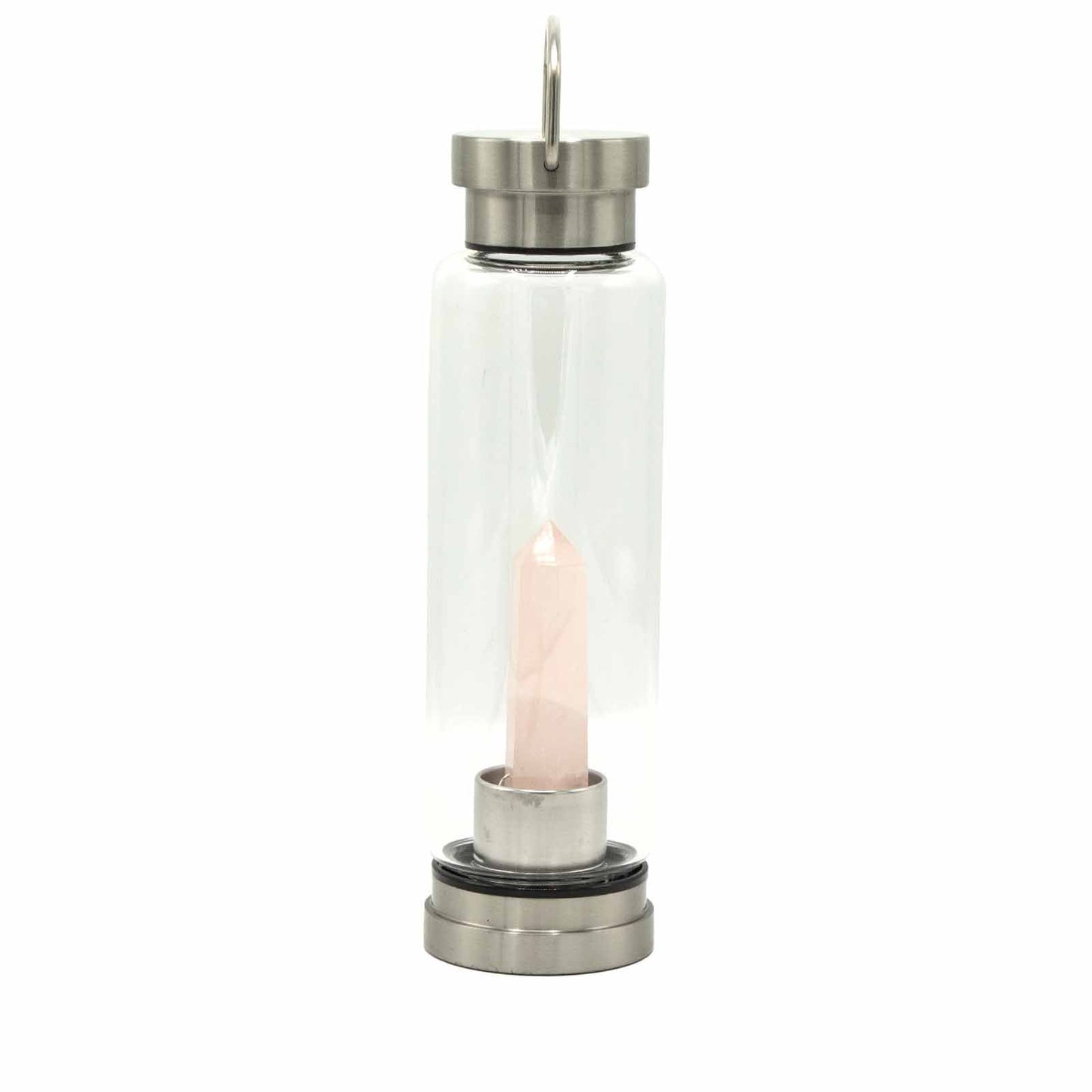 Crystal Infused Glass Water Bottle – Rose Quartz Obelisk - 500ml