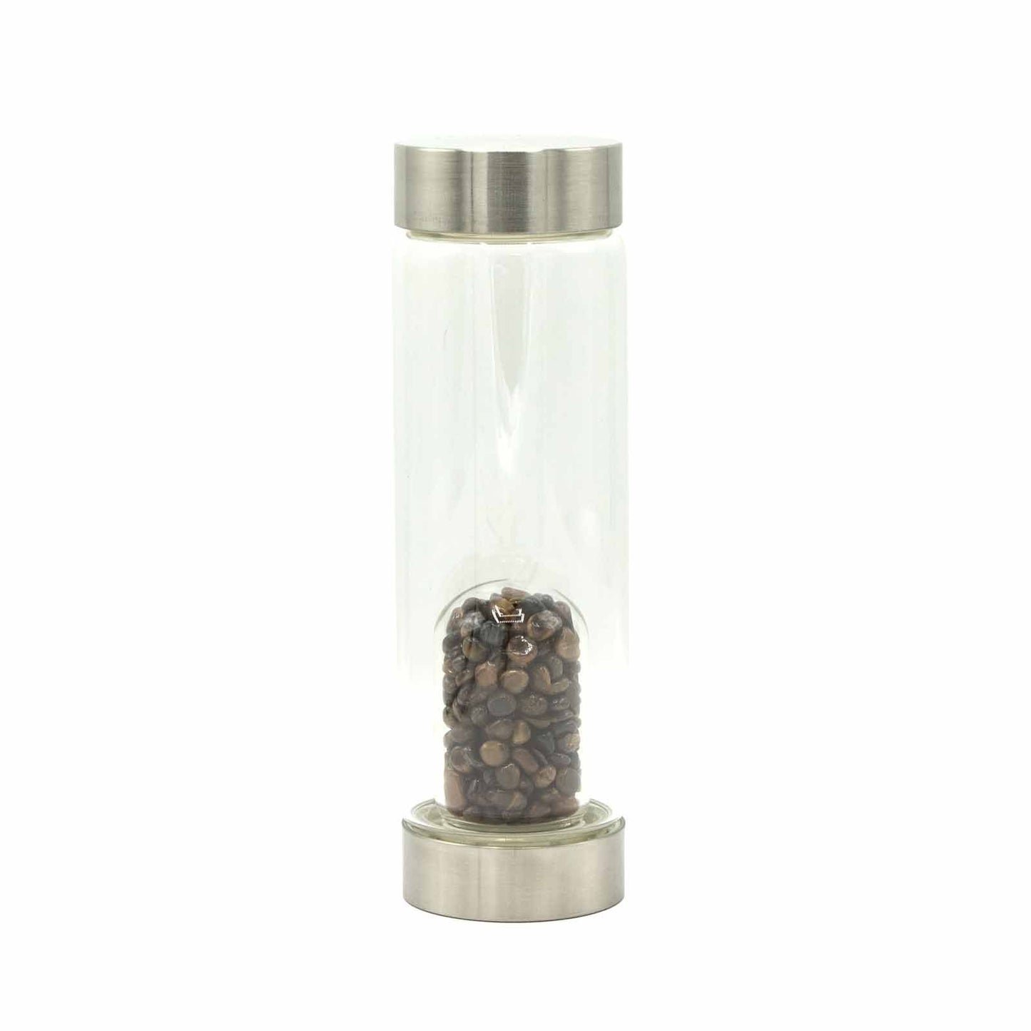 Crystal Infused Glass Water Bottle – Tiger’s Eye Crystal Chips Dome - 500ml