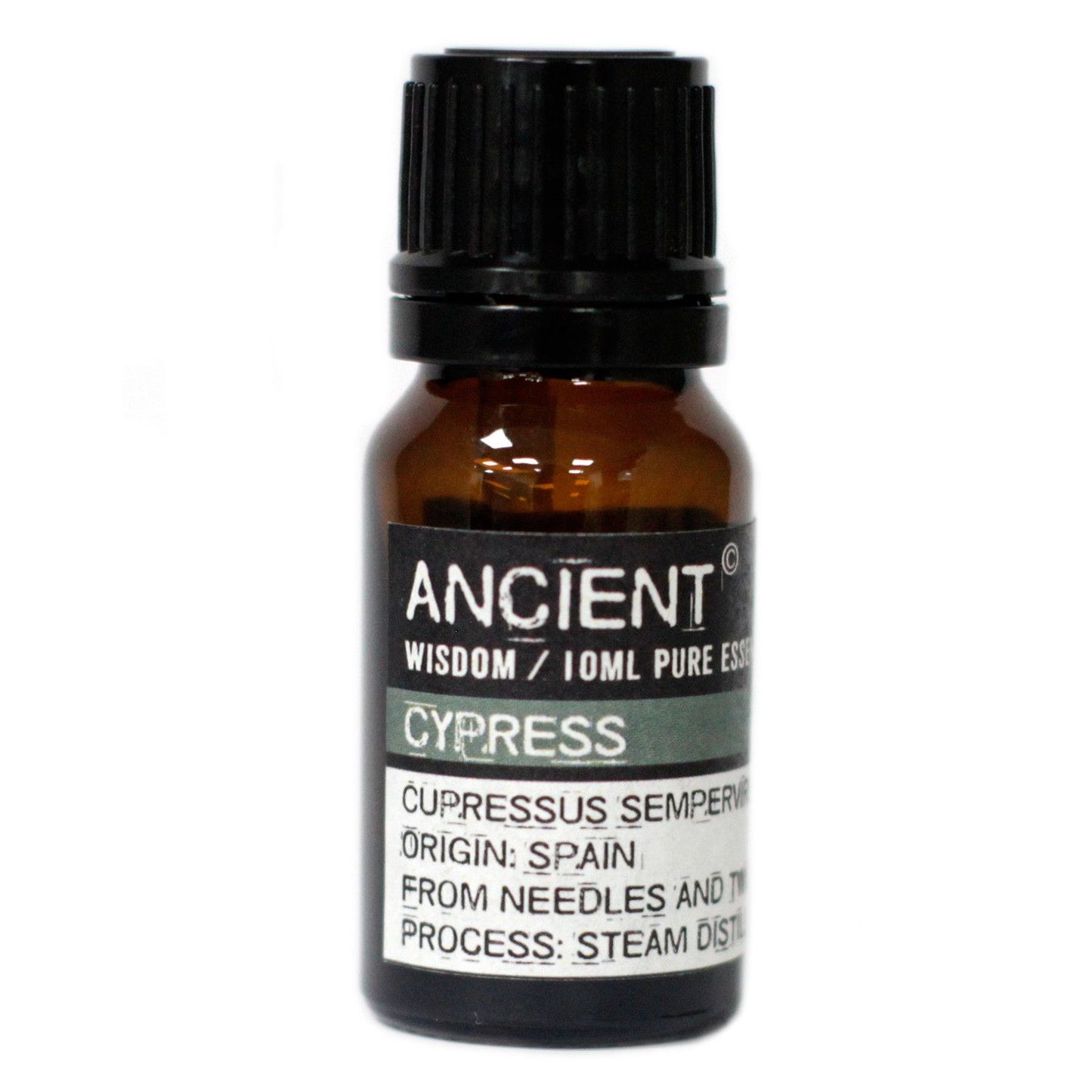 10ml cypress essential oil in amber glass bottle