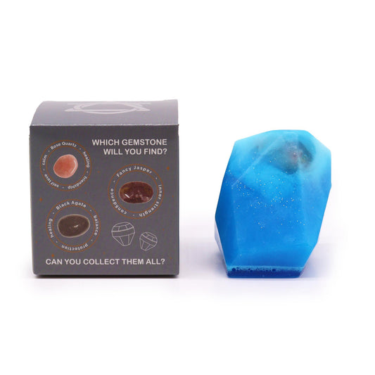 Blue Crystal Elemental Water soap bar with surprise natural gemstone in a gift box