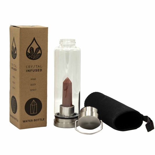 Crystal Infused Glass Water Bottle – Red Jasper Obelisk - 500ml