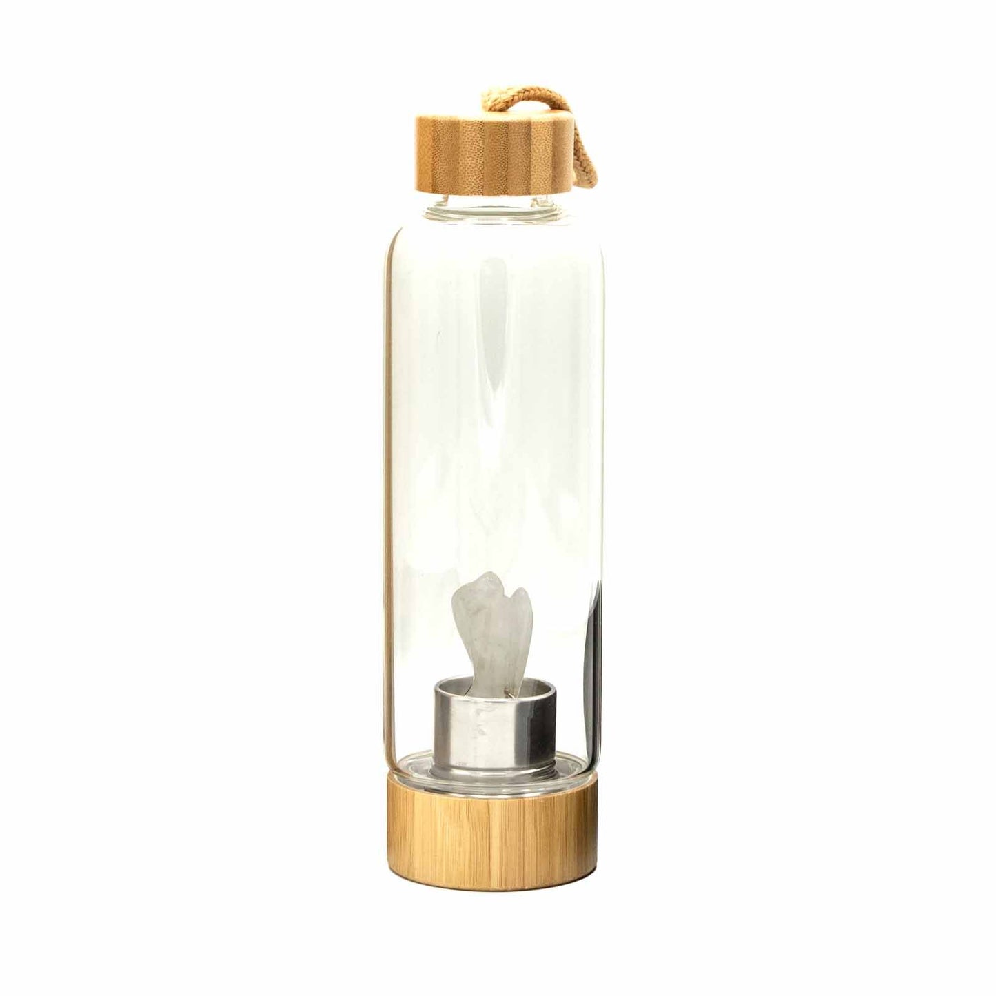 Crystal Infused Glass Water Bottle – Clear Quartz Angel - 500ml