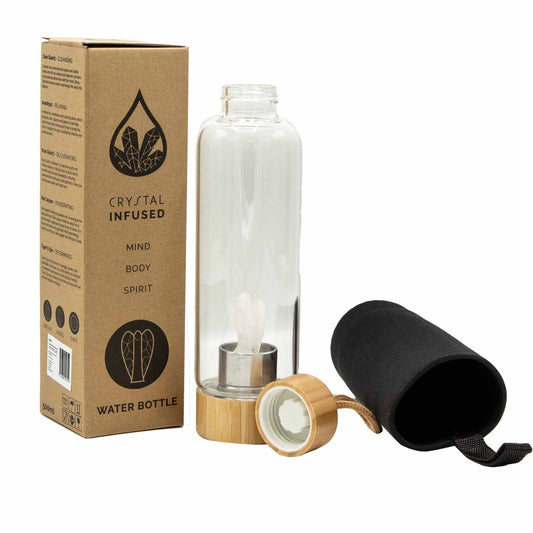 Crystal Infused Glass Water Bottle – Clear Quartz Angel - 500ml