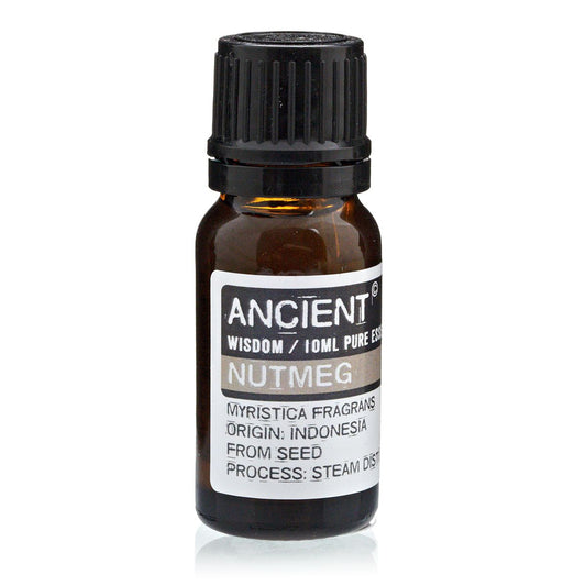 10ml nutmeg essential oil in amber glass bottle