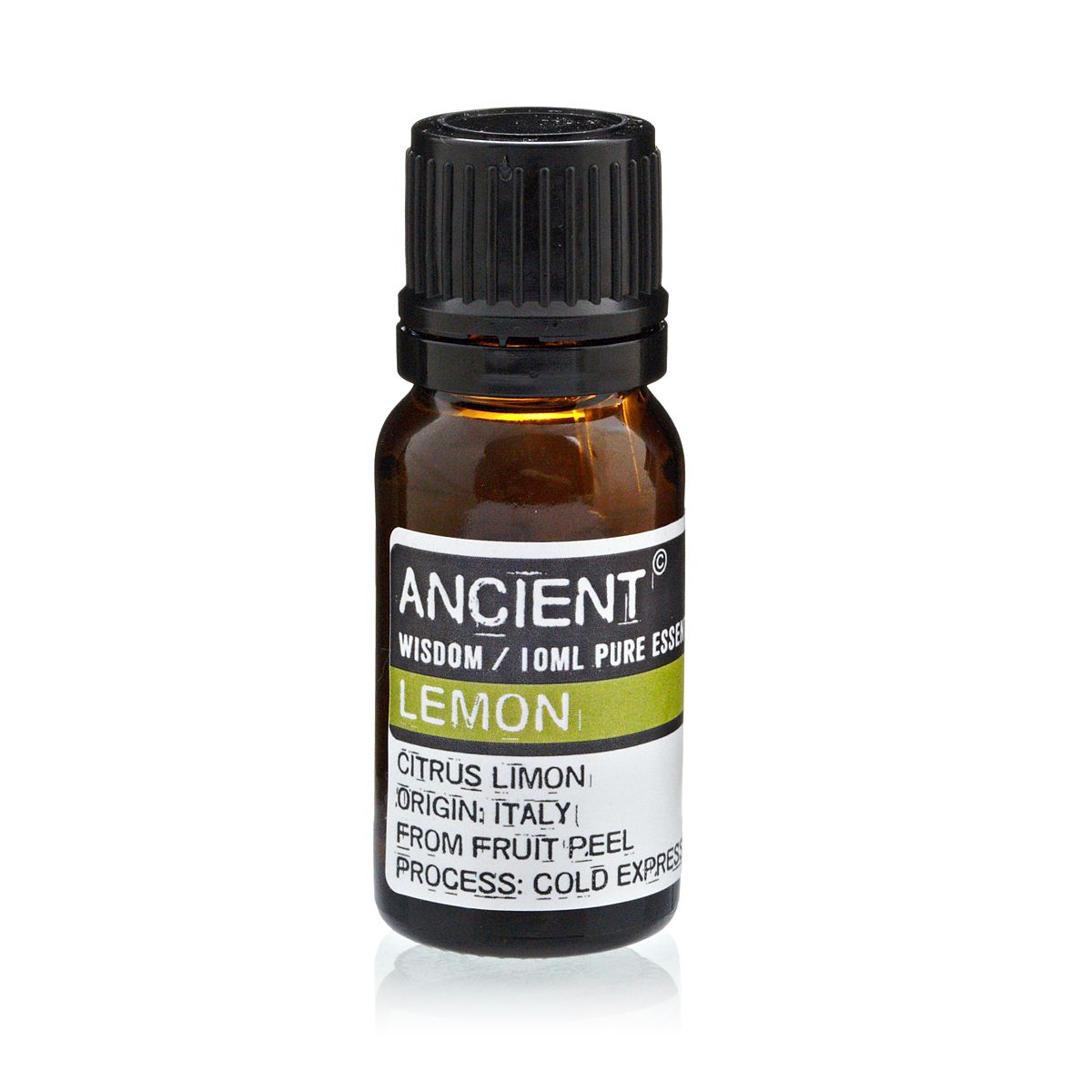10ml lemon essential oil in amber glass bottle 