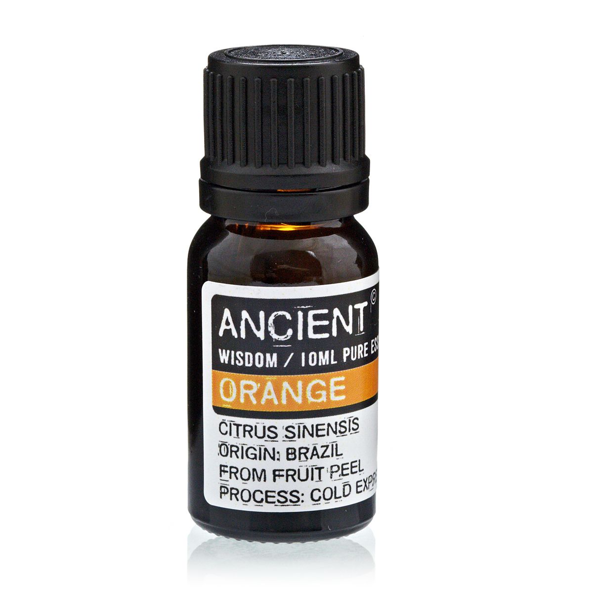 10ml orange essential oil in amber glass bottle
